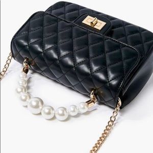 Quilted Faux Pearl Crossbody Bag